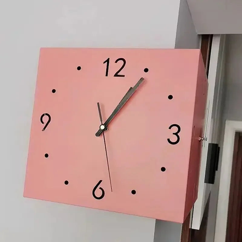 Two-way Wall Clock with Corner, Two-sided Wall Clock, Inductive Luminous White/pink Silent Wall Clock