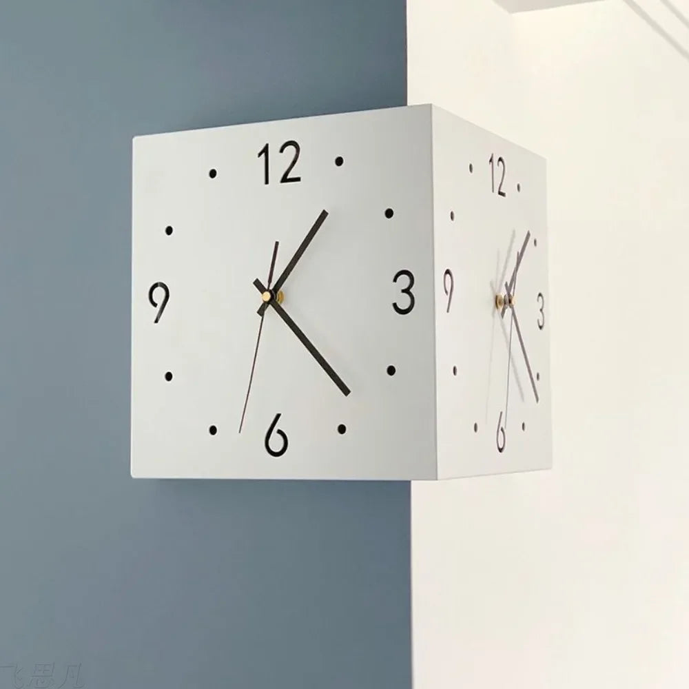 Two-way Wall Clock with Corner, Two-sided Wall Clock, Inductive Luminous White/pink Silent Wall Clock