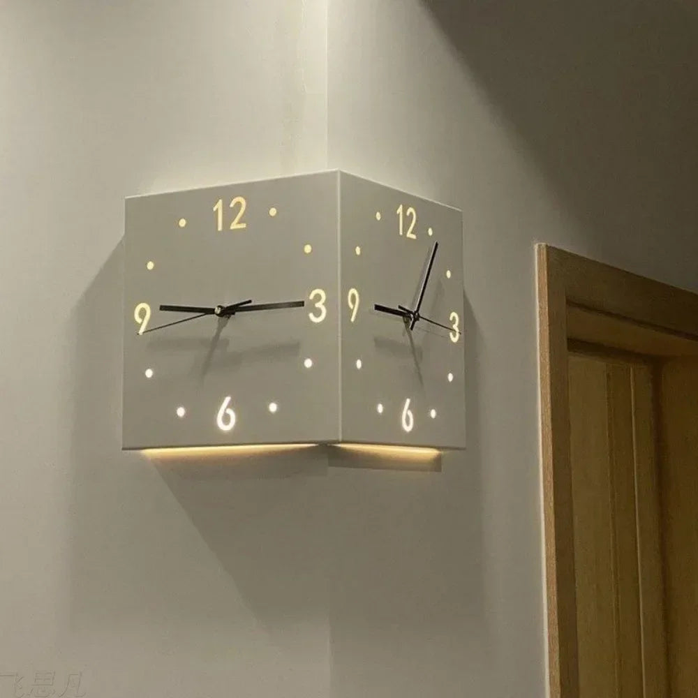Two-way Wall Clock with Corner, Two-sided Wall Clock, Inductive Luminous White/pink Silent Wall Clock