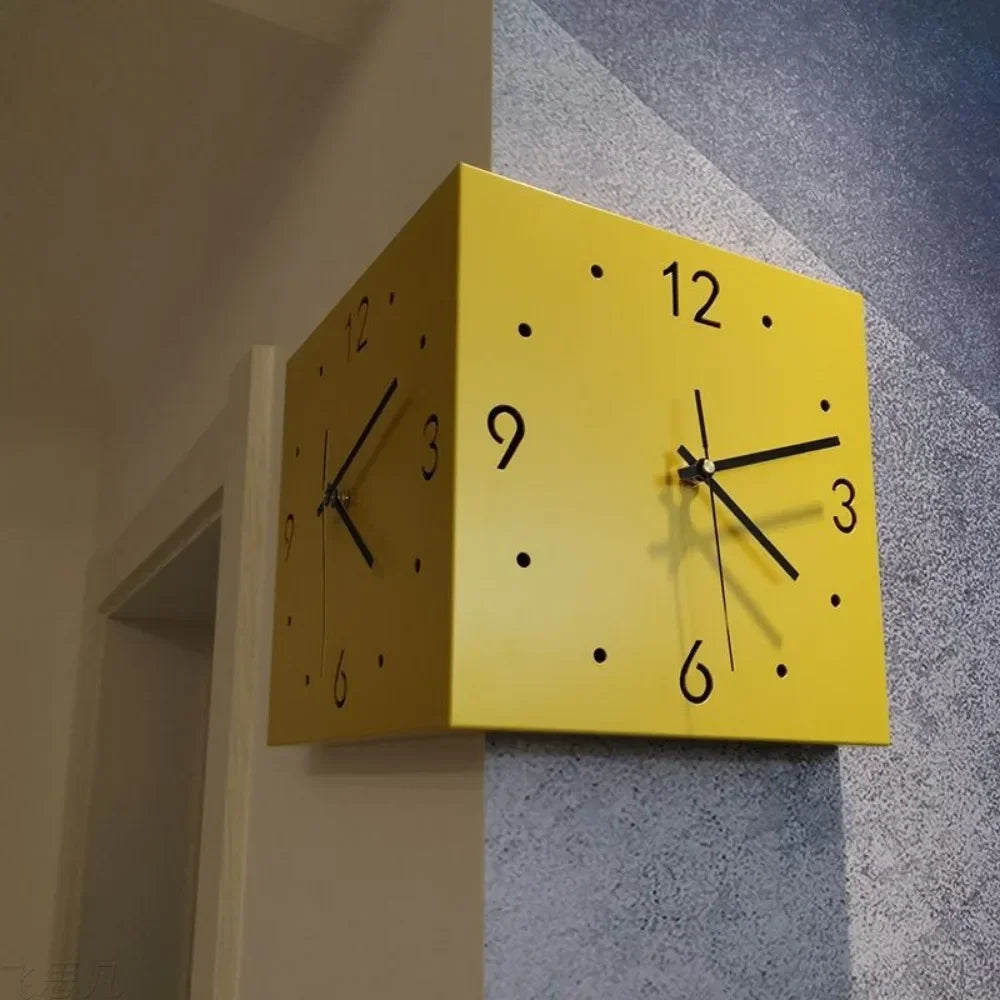 Two-way Wall Clock with Corner, Two-sided Wall Clock, Inductive Luminous White/pink Silent Wall Clock