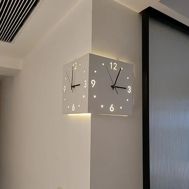 Two-way Wall Clock with Corner, Two-sided Wall Clock, Inductive Luminous White/pink Silent Wall Clock